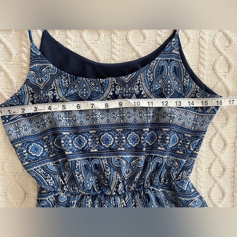 Forever 21 Mixed Blue Pattern Mini Dress with spaghetti straps Women’s size S - Picture 9 of 11